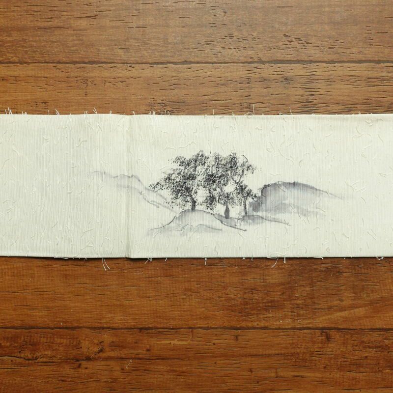 名古屋帯 太鼓柄 髭紬 正絹 風景柄 名古屋仕立て 白_画像20