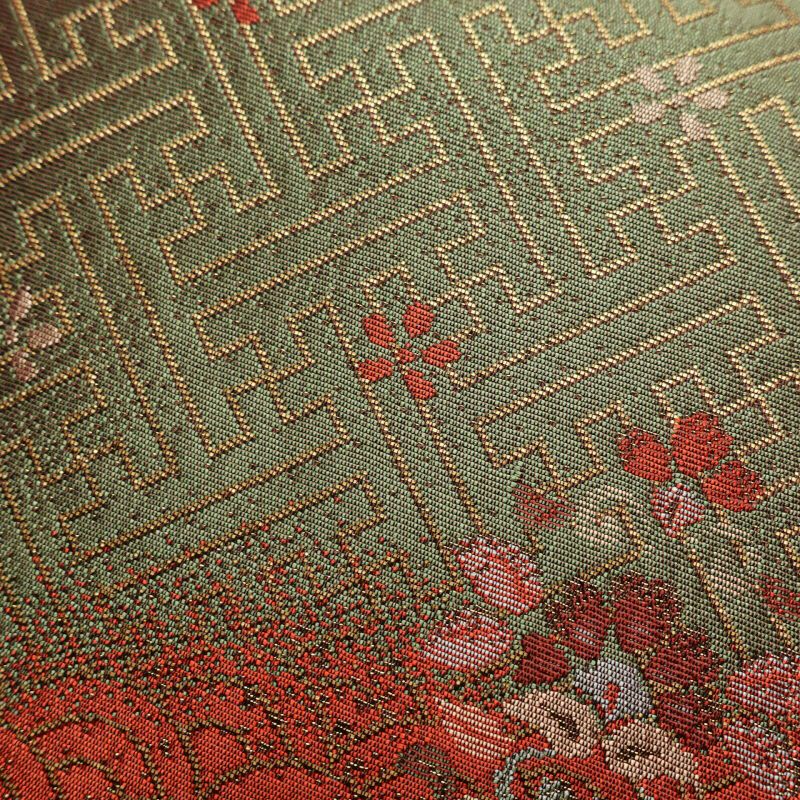 袋帯 六通柄 フォーマル用 混紡 古典柄 紗綾形 青海波 緑・うぐいす色_画像4