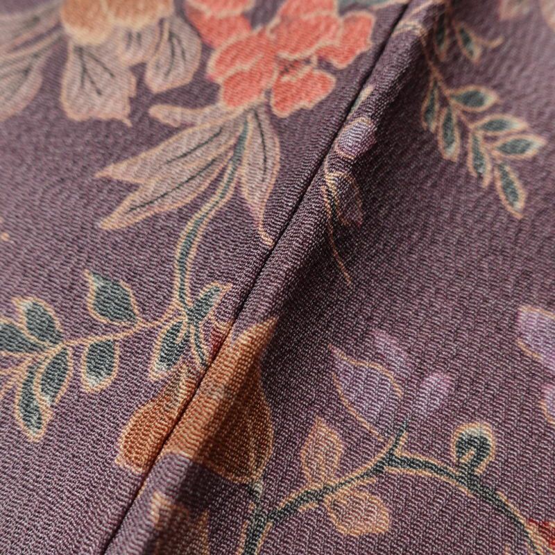 小紋 縮緬 総柄 正絹 花柄 袷仕立て 紫・藤色_画像8