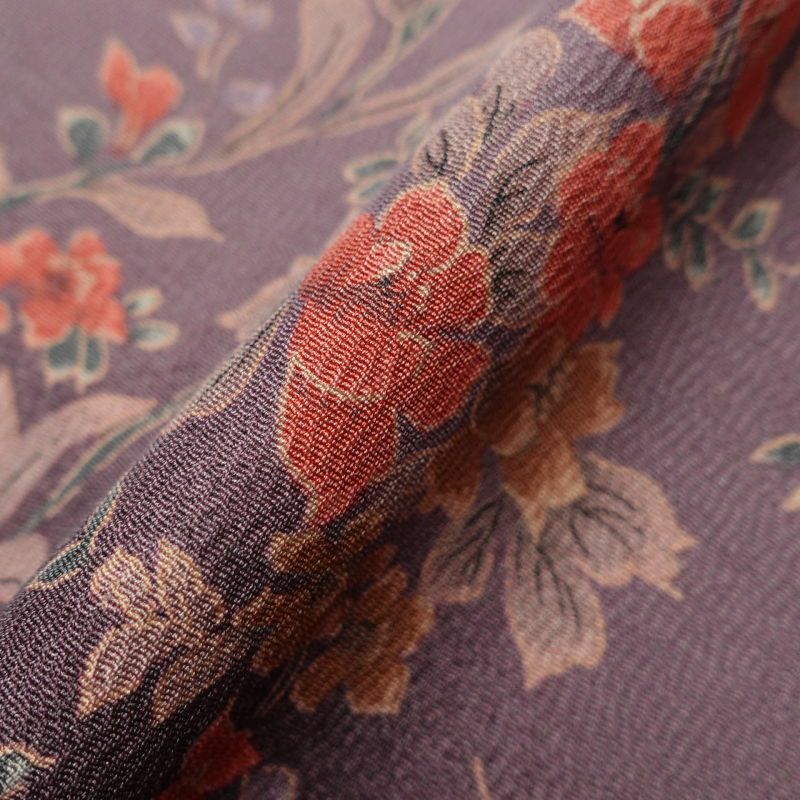 小紋 縮緬 総柄 正絹 花柄 袷仕立て 紫・藤色_画像10