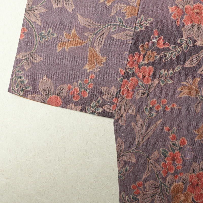 小紋 縮緬 総柄 正絹 花柄 袷仕立て 紫・藤色_画像12