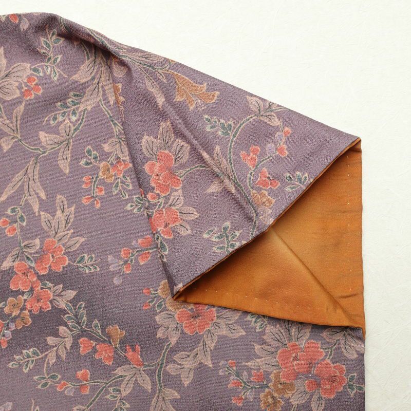 小紋 縮緬 総柄 正絹 花柄 袷仕立て 紫・藤色_画像15