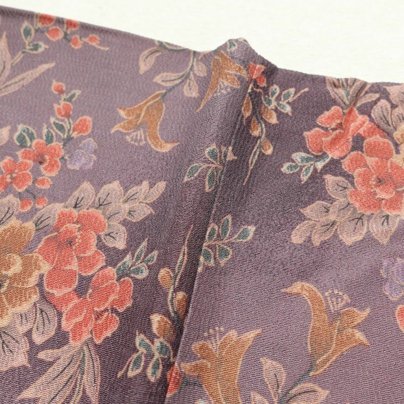 小紋 縮緬 総柄 正絹 花柄 袷仕立て 紫・藤色_画像18