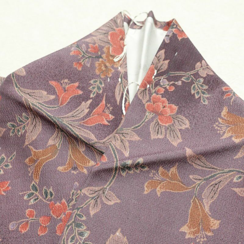 小紋 縮緬 総柄 正絹 花柄 袷仕立て 紫・藤色_画像21
