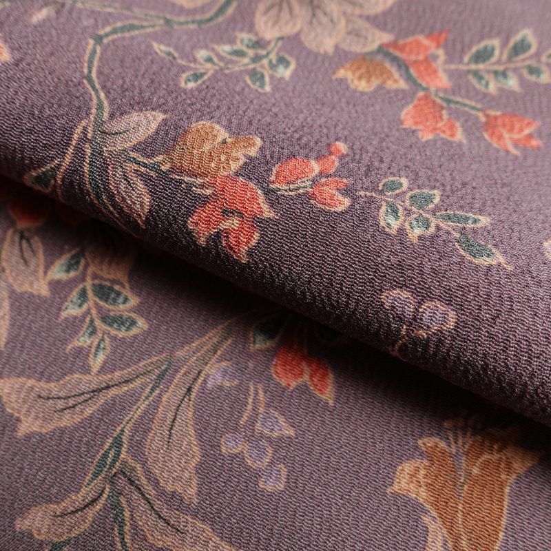 小紋 縮緬 総柄 正絹 花柄 袷仕立て 紫・藤色_画像25