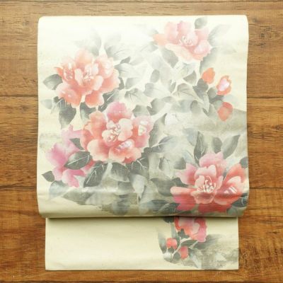 名古屋帯 太鼓柄 金駒刺繍 正絹 花柄 名古屋仕立て 箔 刺繍 帯