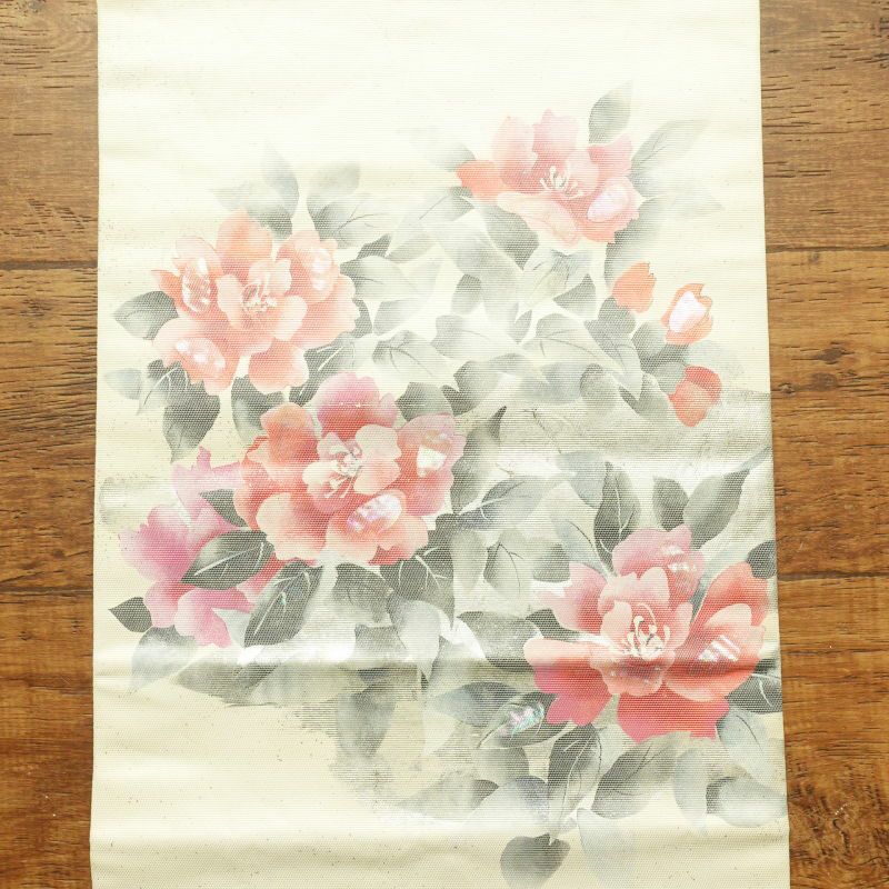 名古屋帯 太鼓柄 正絹 花柄 名古屋仕立て クリーム_画像12