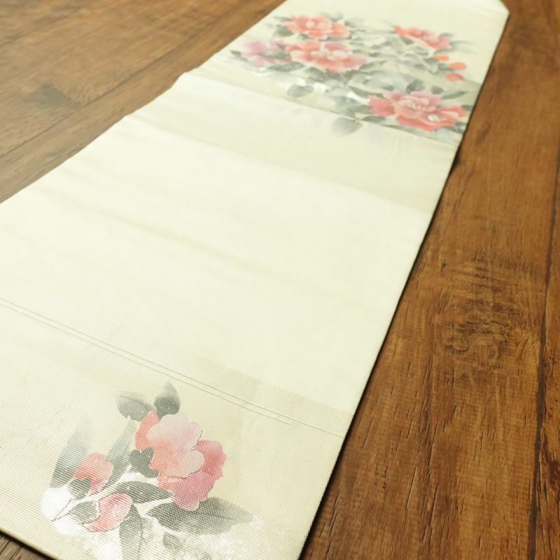 名古屋帯 太鼓柄 正絹 花柄 名古屋仕立て クリーム_画像13