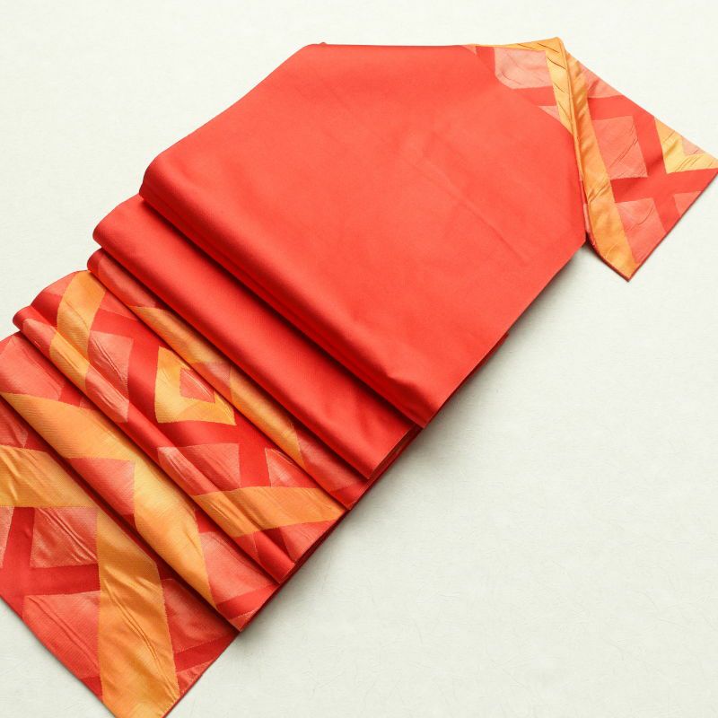 名古屋帯 六通柄 良品 正絹 幾何学柄・抽象柄 松葉仕立て ピンク_画像17