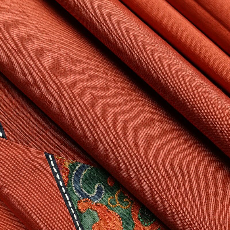 名古屋帯 太鼓柄 美品 相良刺繍 正絹 人物・動物柄 通し仕立て 赤・朱_画像26