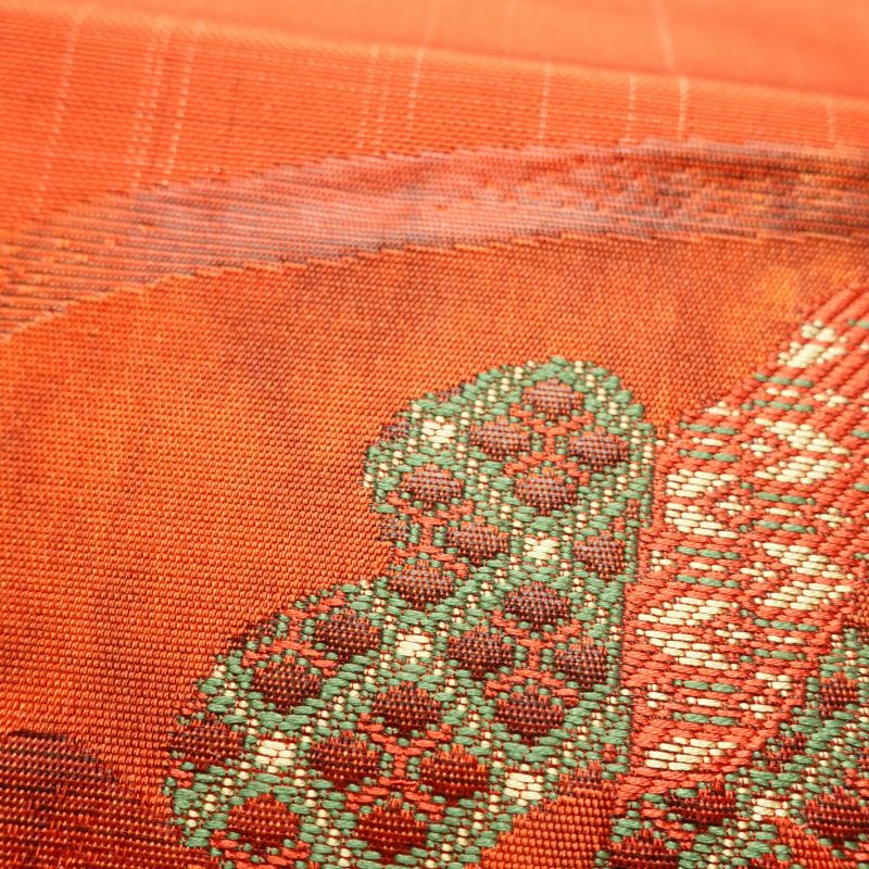 帯反物 名古屋帯 六通柄 博多織 証紙あり 良品 正絹 花柄 赤・朱_画像6