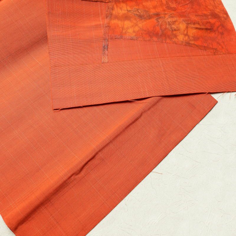 帯反物 名古屋帯 六通柄 博多織 証紙あり 良品 正絹 花柄 赤・朱_画像17