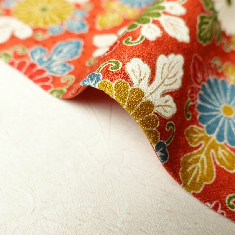 小紋 良品 金彩 総柄 正絹 花柄 菊 菊菱 袷仕立て 赤・朱_画像11