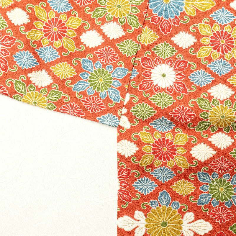 小紋 良品 金彩 総柄 正絹 花柄 菊 菊菱 袷仕立て 赤・朱_画像12