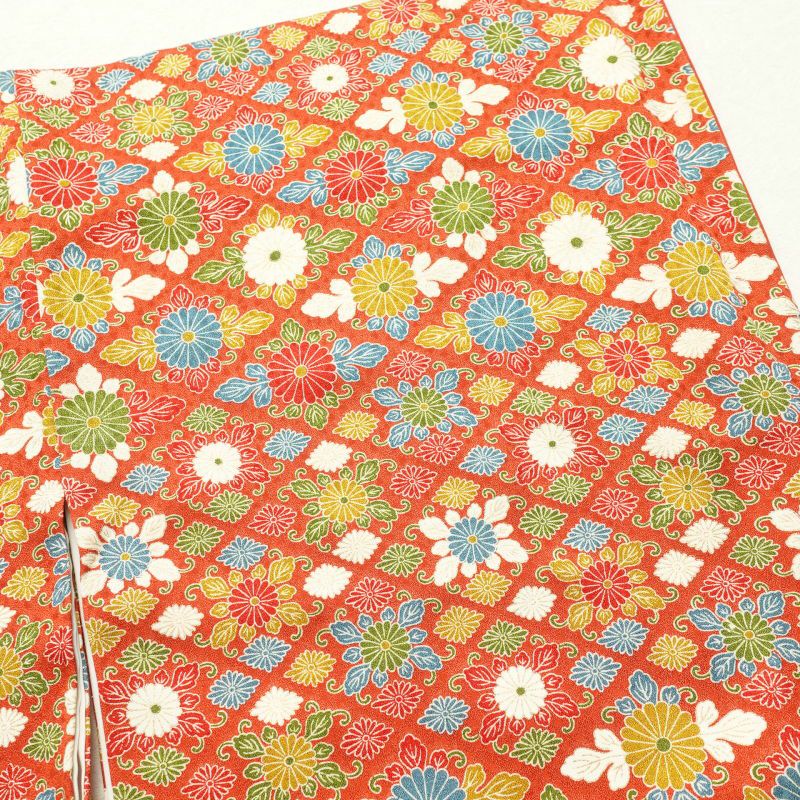 小紋 良品 金彩 総柄 正絹 花柄 菊 菊菱 袷仕立て 赤・朱_画像13