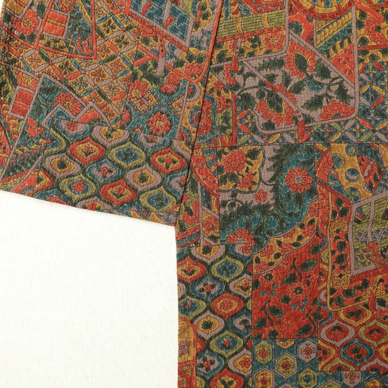 小紋 美品 しつけ糸付き 縮緬 総柄 正絹 幾何学柄・抽象柄 袷仕立て 多色使い_画像12