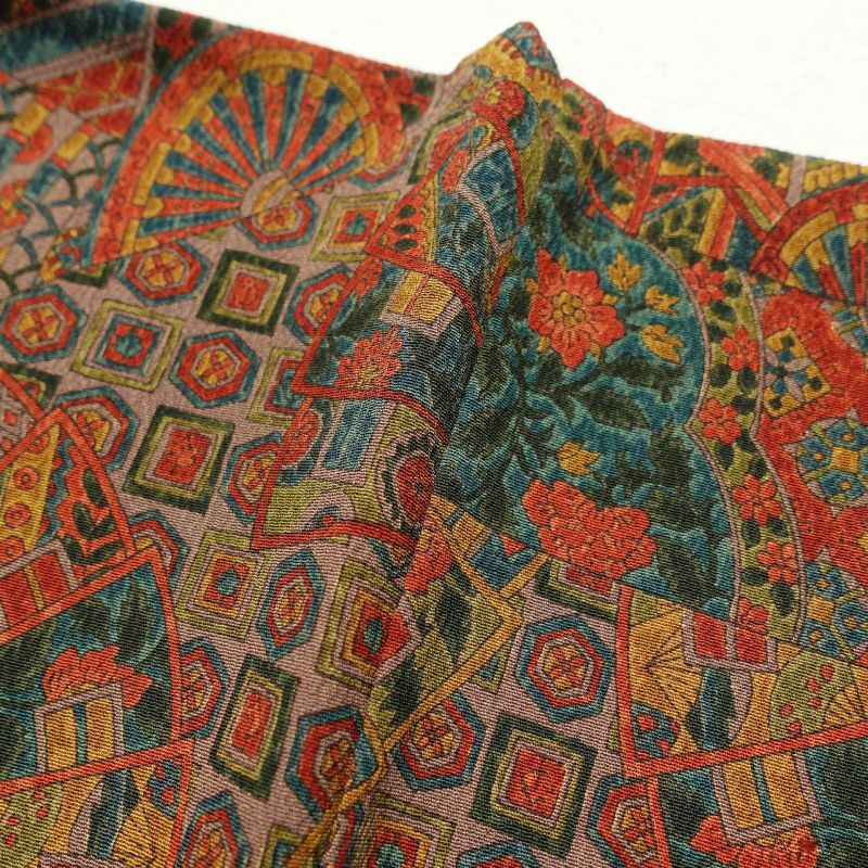 小紋 美品 しつけ糸付き 縮緬 総柄 正絹 幾何学柄・抽象柄 袷仕立て 多色使い_画像18