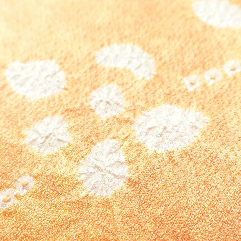 小紋 しつけ糸付き 絞り 正絹 木の葉・植物柄 袷仕立て 橙_画像9