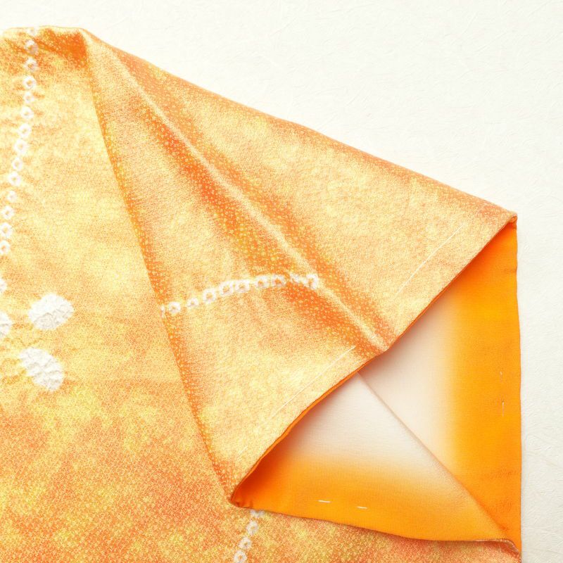 小紋 しつけ糸付き 絞り 正絹 木の葉・植物柄 袷仕立て 橙_画像17