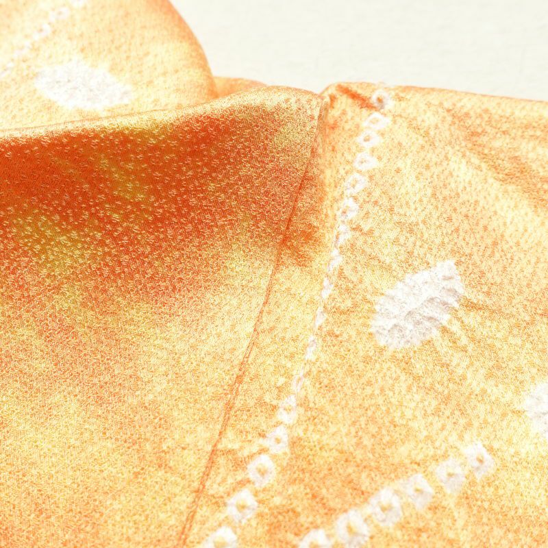 小紋 しつけ糸付き 絞り 正絹 木の葉・植物柄 袷仕立て 橙_画像22