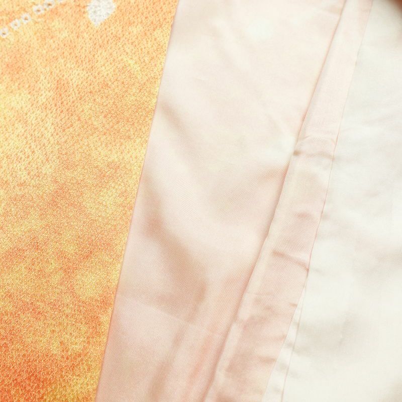 小紋 しつけ糸付き 絞り 正絹 木の葉・植物柄 袷仕立て 橙_画像24