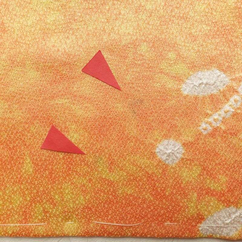 小紋 しつけ糸付き 絞り 正絹 木の葉・植物柄 袷仕立て 橙_画像27