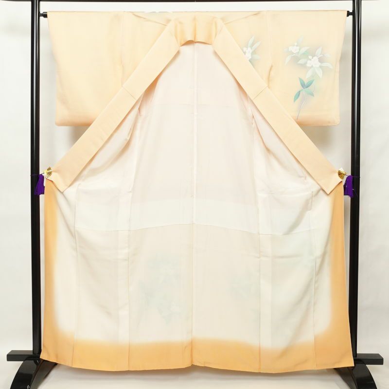 付け下げ 正絹 花柄 袷仕立て 橙 オレンジベージュ_画像3