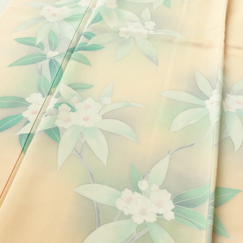 付け下げ 正絹 花柄 袷仕立て 橙 オレンジベージュ_画像5