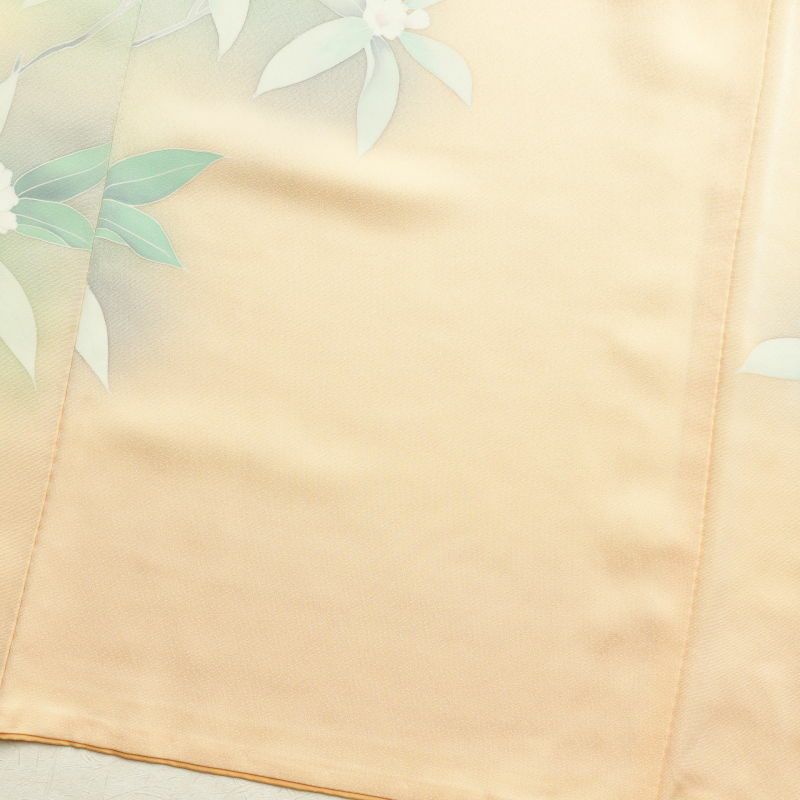 付け下げ 正絹 花柄 袷仕立て 橙 オレンジベージュ_画像16