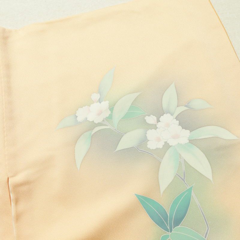 付け下げ 正絹 花柄 袷仕立て 橙 オレンジベージュ_画像24