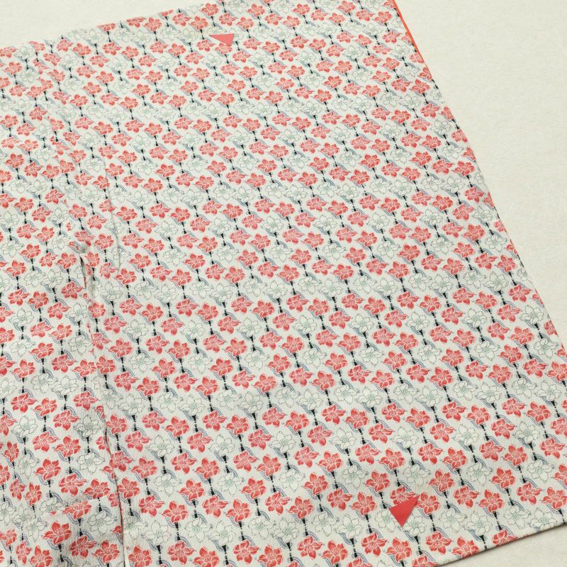 小紋 縮緬 正絹 花柄 袷仕立て 薄い色 緑・うぐいす色 ほぼ白色_画像27