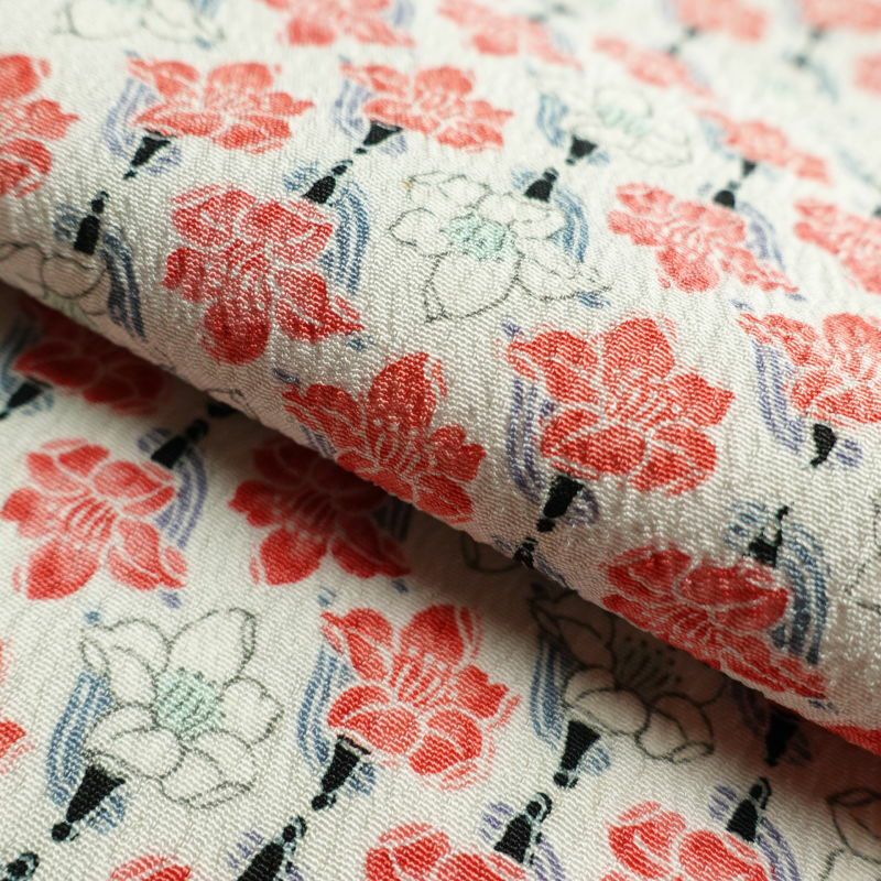 小紋 縮緬 正絹 花柄 袷仕立て 薄い色 緑・うぐいす色 ほぼ白色_画像30