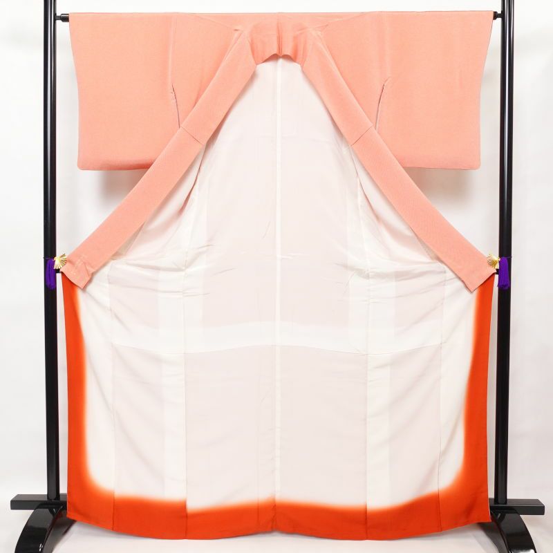 色無地 鮫小紋 美品 落款入り 一つ紋付き 縮緬 正絹 古典柄 袷仕立て 橙_画像3