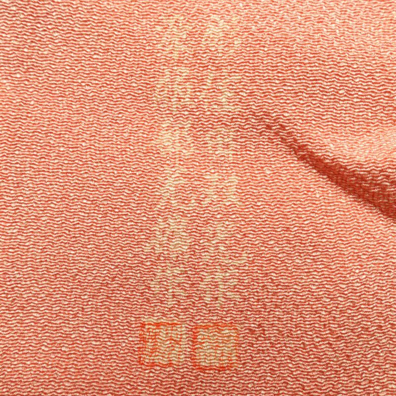 色無地 鮫小紋 美品 落款入り 一つ紋付き 縮緬 正絹 古典柄 袷仕立て 橙_画像27