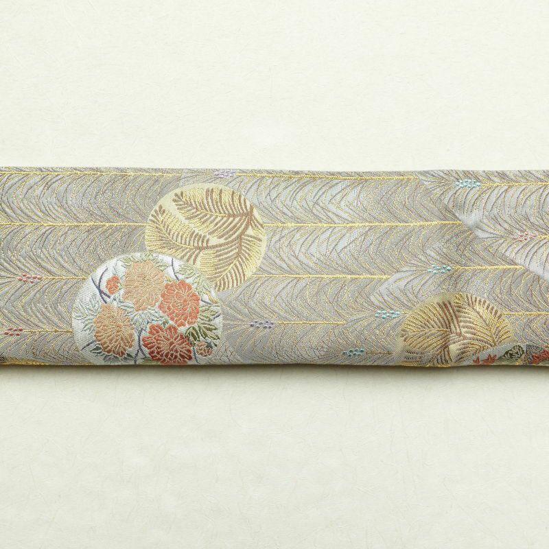 袋帯 六通柄 良品 西陣織 証紙あり フォーマル用 正絹 古典柄 グレー_画像20