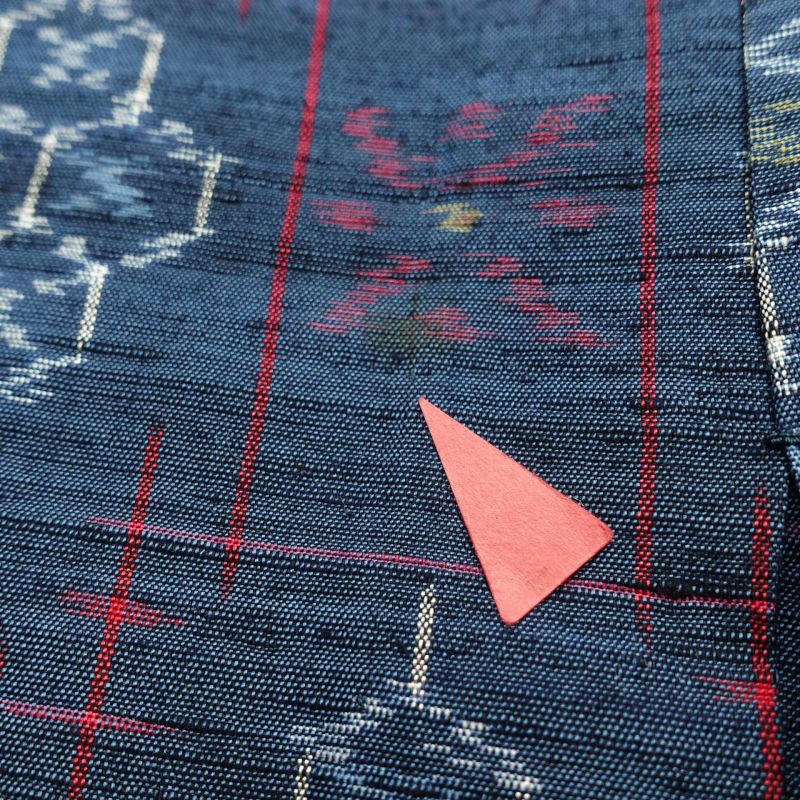 単衣 紬 正絹 幾何学柄・抽象柄 単衣仕立て 青・紺_画像14