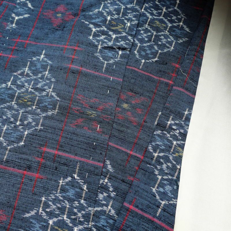 単衣 紬 正絹 幾何学柄・抽象柄 単衣仕立て 青・紺_画像23