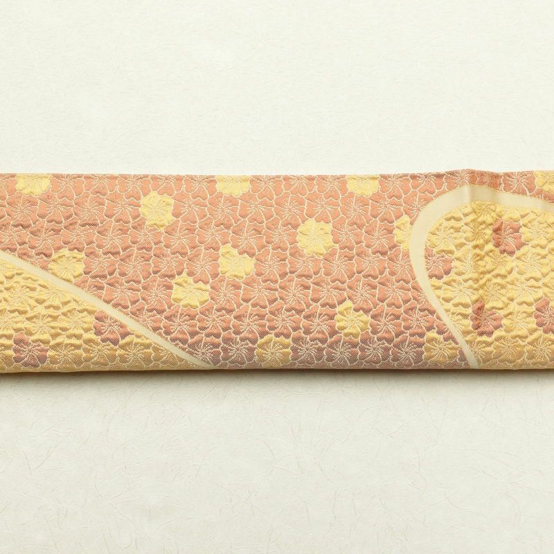 袋帯 六通柄 ふくれ織り 良品 一般用 正絹 花柄 黄・黄土色_画像21