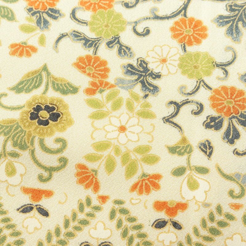 小紋  良品 しつけ糸付き 縮緬 総柄 正絹 花柄 袷仕立て クリーム_画像6
