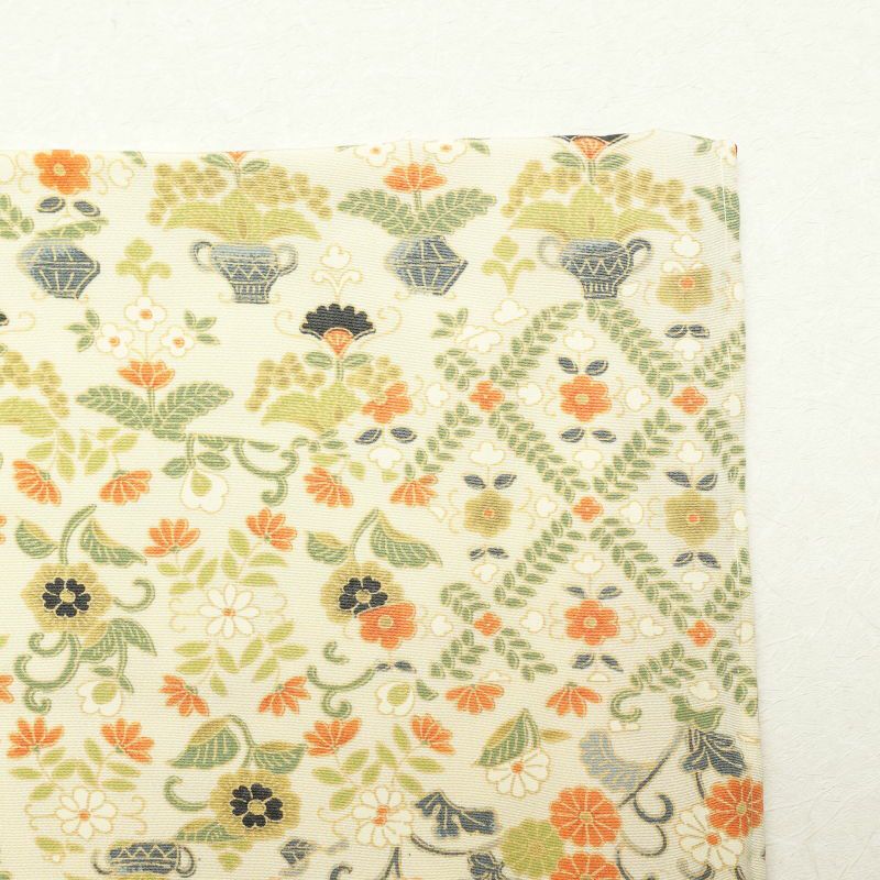 小紋  良品 しつけ糸付き 縮緬 総柄 正絹 花柄 袷仕立て クリーム_画像15