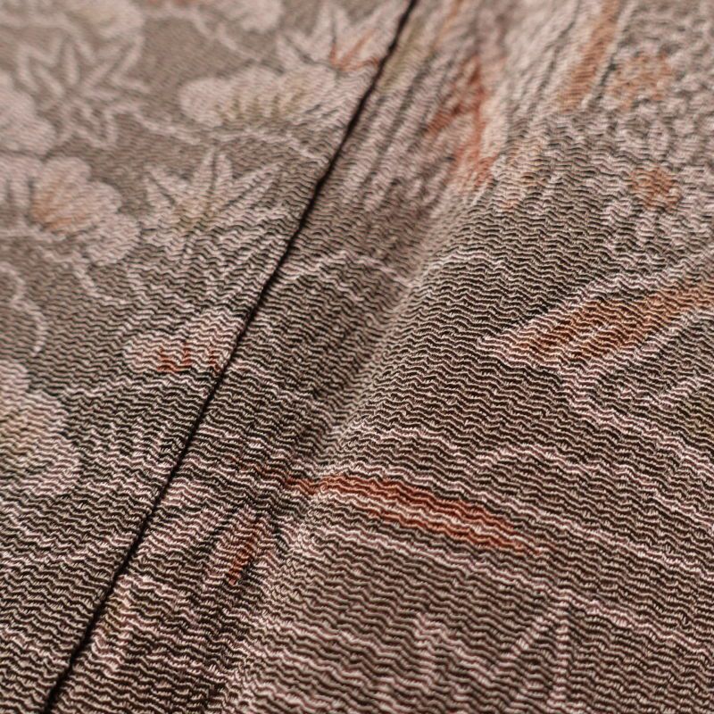 小紋 良品 縮緬 総柄 正絹 風景柄 袷仕立て 小豆・エンジ_画像8