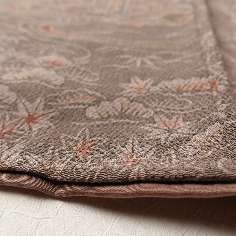 小紋 良品 縮緬 総柄 正絹 風景柄 袷仕立て 小豆・エンジ_画像10