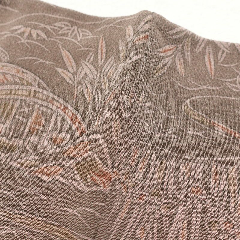 小紋 良品 縮緬 総柄 正絹 風景柄 袷仕立て 小豆・エンジ_画像17