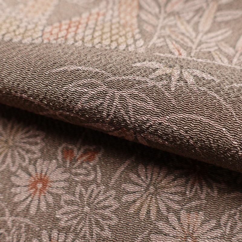 小紋 良品 縮緬 総柄 正絹 風景柄 袷仕立て 小豆・エンジ_画像24