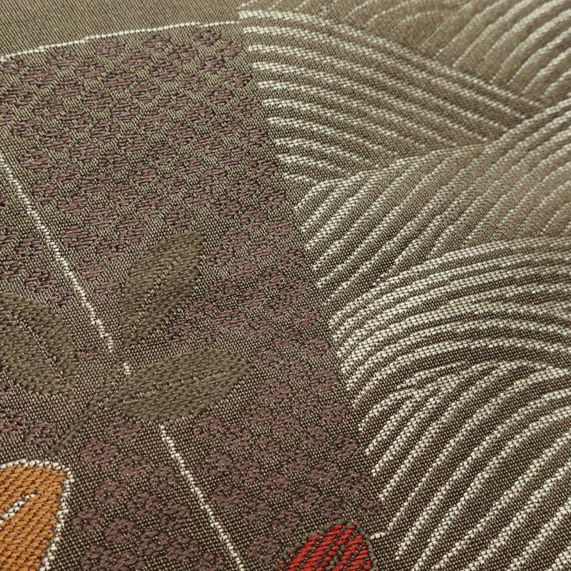 名古屋帯 六通柄 ポリエステル 花柄 通し仕立て 茶_画像4