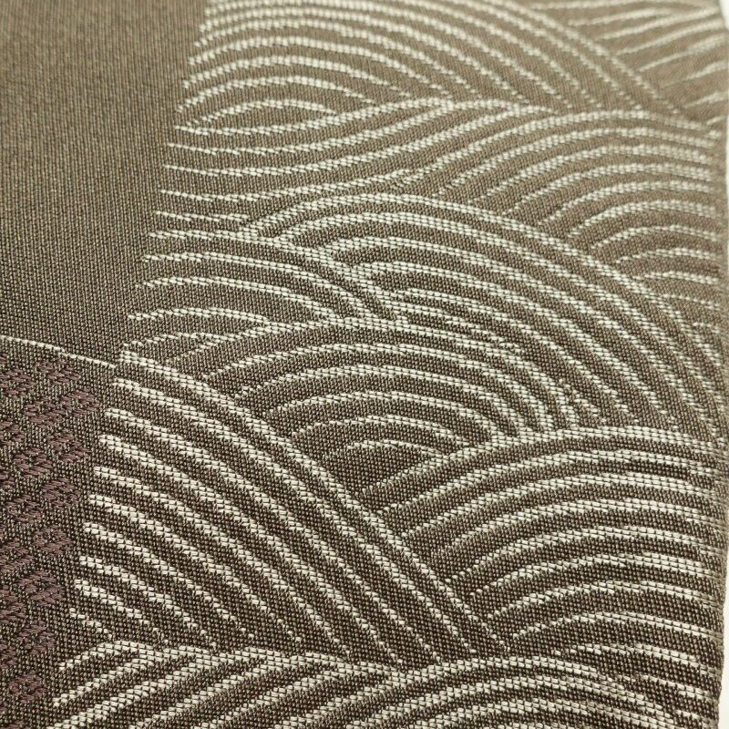 名古屋帯 六通柄 ポリエステル 花柄 通し仕立て 茶_画像5