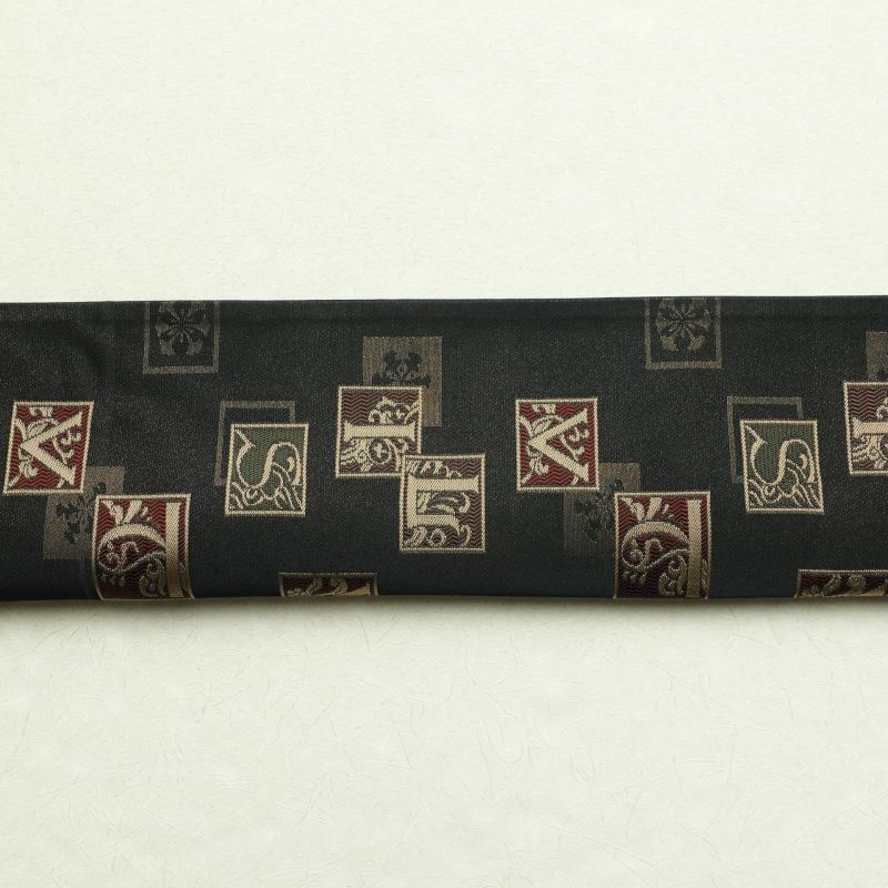 名古屋帯 六通柄 ポリエステル 幾何学柄・抽象柄 アルファベット 通し仕立て 茶_画像22