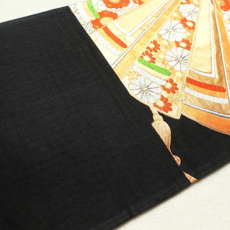 袋帯 六通柄 良品 扇子 振袖用 正絹 古典柄 黒_画像21