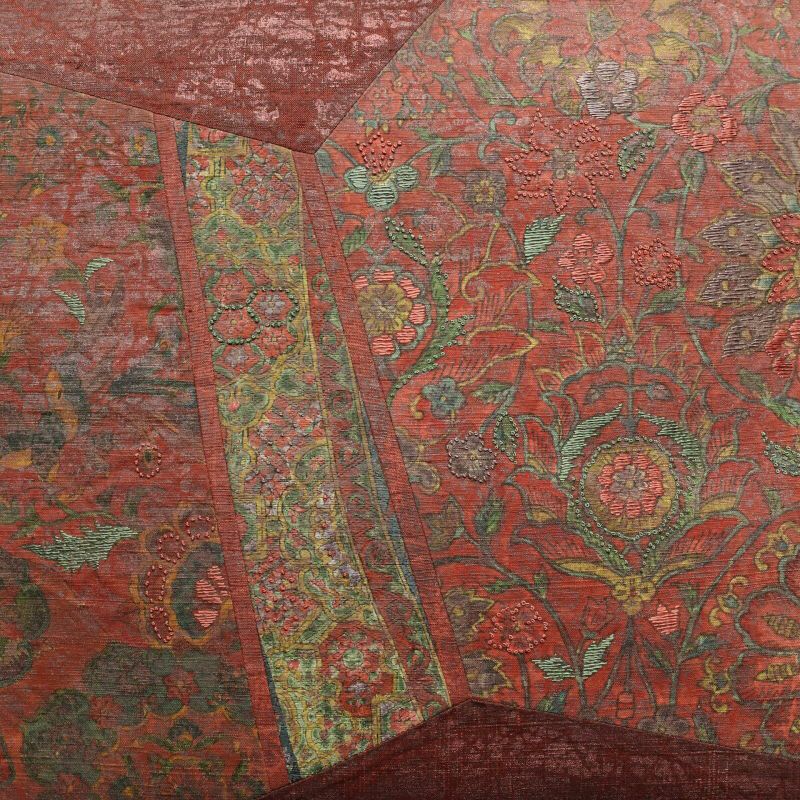 袋帯 太鼓柄 刺繍 一般用 正絹 花柄 小豆・エンジ_画像2