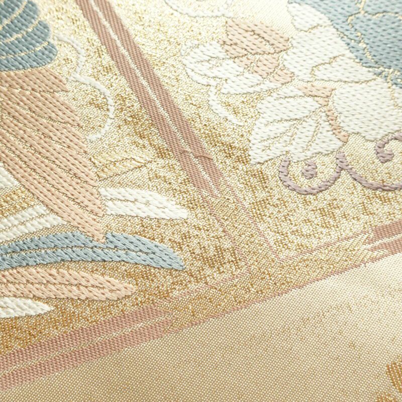 袋帯 六通柄 天井絵花鳥文 フォーマル用 正絹 古典柄 ベージュ_画像6